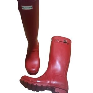 Hunter Tall Waterproof Rubber Rain Boots w/ Buckle Wellies Matte Red Sz 7